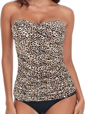 RELELCIGA  Tankini Top V Neck Ruched Bathing Suit Top Leopard XXL NWT